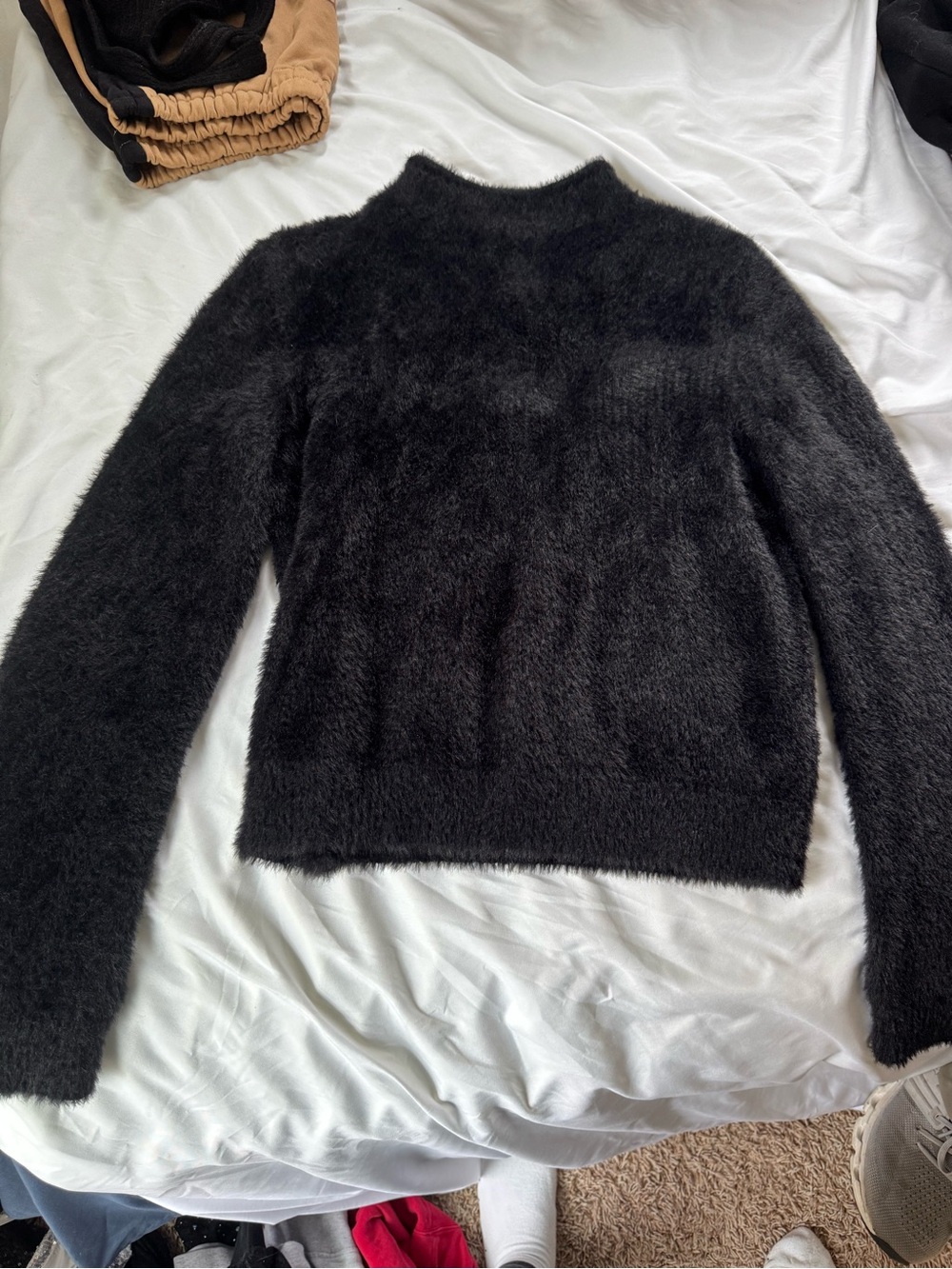 Black Fuzzy Mock-Neck Women's Sweater